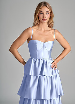 Azazie Faye Bridesmaid Dresses Ice A-Line Ruched Stretch Satin Dress image2
