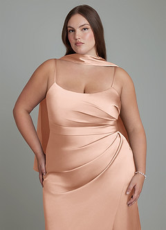 Azazie Calandra Jurken voor bruidsmeisjes Jurk van Stretch Satijn met Kolom Geplooide Rosé Goud image8