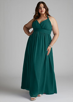 Azazie Ashia Bridesmaid Dresses Peacock A-Line Pleated Chiffon Dress image7