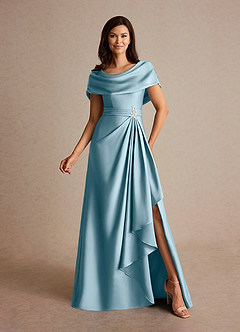 Azazie Branford Klänningar till brudens mor Klänning A-Line i Stretch Satin Plisserad Moody Blue image1