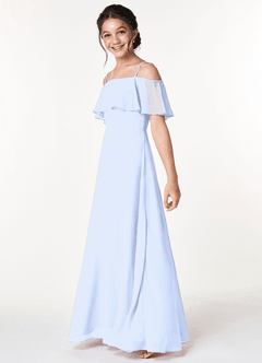 Azazie Maggie Junior A-Linie Schulterfrei Chiffon Kleid Eis image5