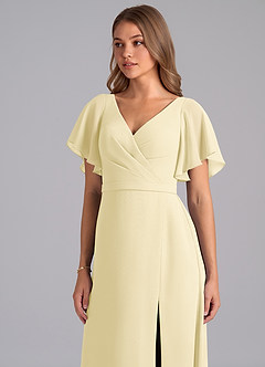 Azazie Ambrosia Bridesmaid Dresses Lemon Sorbet A-Line Pleated Chiffon Dress image7
