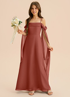 Azazie Moana Junior Linia A Pofałdowany Szyfon Długość podłogi Młodsza druhna Sukienka image4