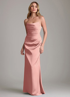 Azazie Lucille Bridesmaid Dresses Rosette Mermaid Strapless Stretch Satin Convertible Dress image1