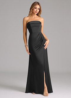Azazie Aretha Bridesmaid Dresses Black A-Line Strapless Stretch Satin Convertible Dress image1