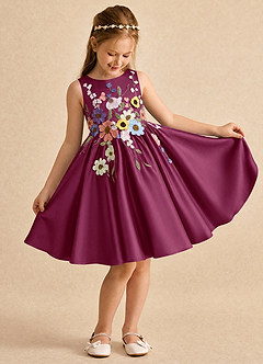 Azazie Prima vestidos de niña de las flores Vestido Mora de Satin Mate de Línea A con Lazo image3