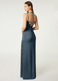 Azazie Desi Robes de demoiselle d'honneur Robe Fourreau en Satin extensible Corset dos nu Violet Crépusculaire image5