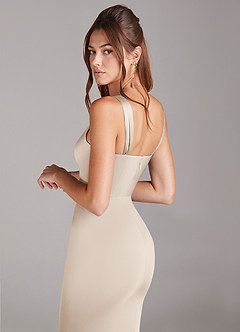 Azazie Denice Vestidos de damas de honor Vestido de Alabastro Blanco de Satén Elástico de Corte Recto con Plisado image5