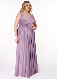 Azazie Tanicia Brautjungfernkleider A-Linie V-Hals Gefaltet Gittergewebe Kleid Blauregen image8