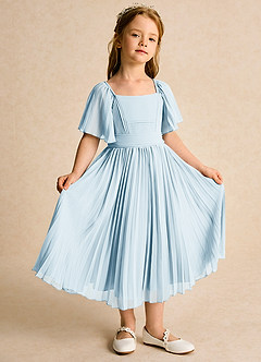 Azazie Gisele Abiti da Ragazza di Fiori Abito A-Line in Chiffon Plissettato Azzurro image5