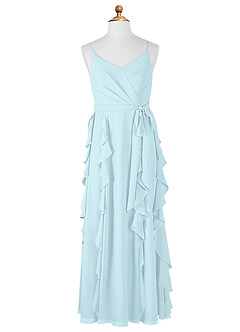 Azazie Peyton Junior Cloud Blue A-Line V-Neck Cascading Ruffles Chiffon Dress image6