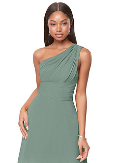 Azazie Ashley Bridesmaid Dresses Silver Sage A-Line Ruched Chiffon Dress image10