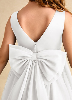 Azazie Winnie Blumenmädchenkleider Ballkleid Schleifen Tüll Kleid Weiß image7