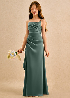 Azazie Cannoli Girls Formal Blumenmädchenkleider A-Linie Plissee Stretch-Satin Kleid Seemoos image4