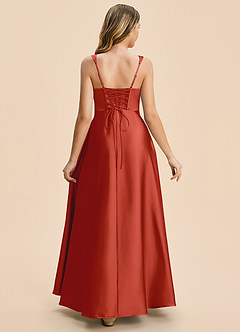 Azazie Azaria Junior Rust A-Line Pleated Stretch Satin Dress image2