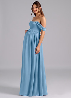Azazie Saige vestidos de dama de honor de maternidad Vestido de Corte En A Plisado Hasta el suelo Gasa image5