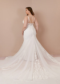 Azazie Josephine At-home Try On Dresses Diamond White Mermaid V-Neck Sequins Tulle Dress image8