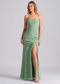 Azazie Grata 신부 들러리 드레스 인어 주름진 쉬폰 바닥 길이 드레스 image1