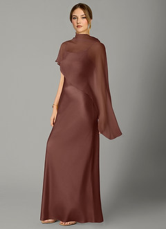 Azazie Jaleesa Bridesmaid Dresses Espresso A-Line High Neck Stretch Satin Dress image4