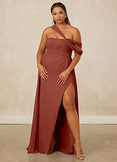 Christian Siriano Bridal for Azazie 1014 Bridesmaid Dresses Auburn A-Line Off the Shoulder Chiffon Dress image12