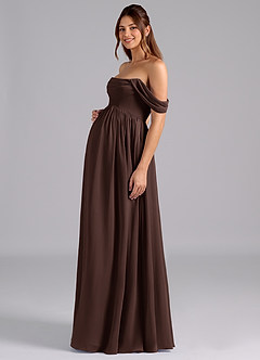 Azazie Saige Vestidos de dama de honra para maternidade Vestido Linha A Plissado Comprimento do chão Chiffon image5