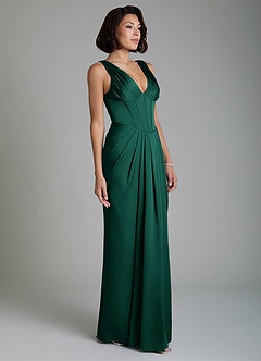 Azazie Vanya Bridesmaid Dresses Emerald Sheath Corset Stretch Satin Dress image6