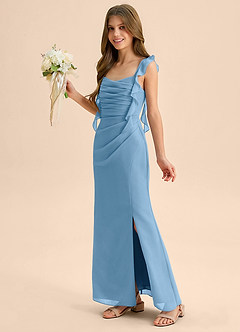 Azazie Jessamine Junior Vestido de Azul Acero de Gasa de Corte Sirena con Escote de Corazón image6
