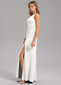 Azazie Phaedra Suknie dla druhen Linia A Jedno ramię Satyna elastyczna Do ziemi Sukienka image11