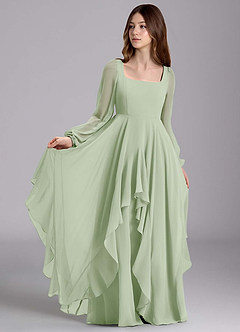 Azazie Clara Junior Abito A-Line in Chiffon Blusa Verde Salvia image1