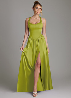 Azazie Francis Bridesmaid Dresses Lemongrass A-Line Corset Stretch Satin Dress image3