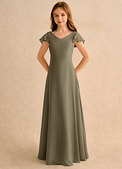 Azazie Nari Girls Formal vestidos de niña de las flores Vestido de Verde Sauce de Gasa de Corte en A con Con mangas image6