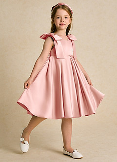 Azazie Guppie vestidos de niña de las flores Vestido de Rosetón de Satin Mate de Princesa con Plisado image5