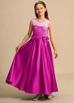 Azazie Candy Girl Flower Girl Dresses Fuchsia Ball-Gown Bow Matte Satin Dress image4