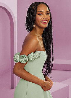Barbie ♥ Azazie Bridesmaid Dresses Dusty Sage A-Line Off the Shoulder Chiffon Convertible Dress image10