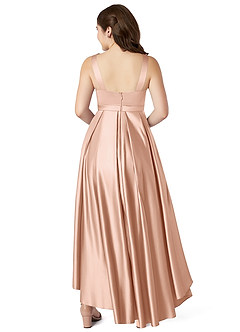 Azazie Inaya Junior Rose Gold A-Line with Belt Stretch Satin Dress image2