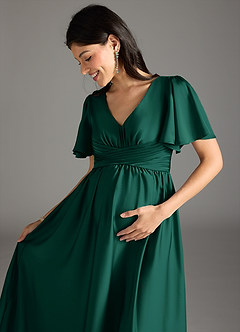 Azazie Verna Gravid brudtärna klänningar Klänning A-Line Ruched Golvlängd Stretch Satin image1