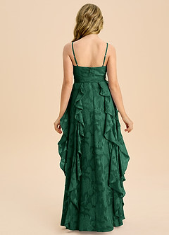 Azazie Peyton Junior Vestido de Verde Oscuro de Devorado Floral de Corte en A con Plisado image7