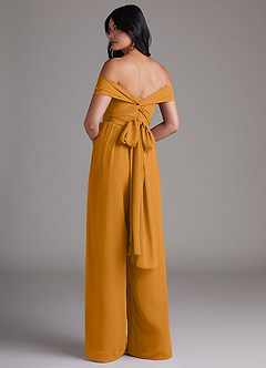 Azazie Lamara Bridesmaid Dresses Butterscotch Off the Shoulder Chiffon Convertible Jumpsuit image5