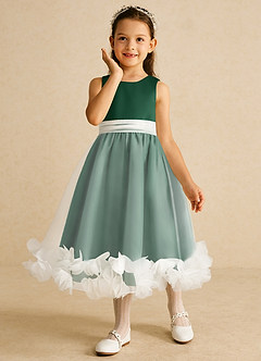 Azazie Stardust Flower Girl Dresses Dark Green A-Line Sleeveless Organza Dress image5