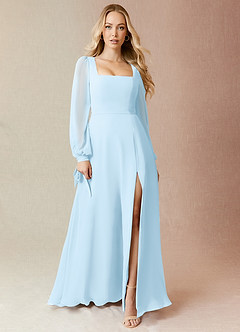Azazie Leonia Bridesmaid Dresses Sky Blue A-Line Long Sleeve Chiffon Dress image3
