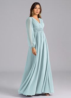 Azazie Palerma Bridesmaid Dresses Mist A-Line Long Sleeve Chiffon Dress image5