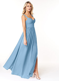 Azazie Cleobella Bridesmaid Dresses Steel Blue A-Line Sweetheart Lace Chiffon Dress image3