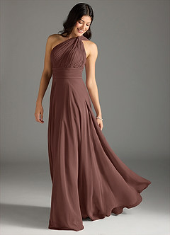 Azazie Charlize Bridesmaid Dresses Espresso A-Line One Shoulder Chiffon Dress image1