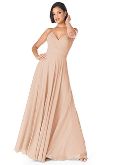 Azazie Avelina Bridesmaid Dresses English Rose A-Line V-Neck Pleated Chiffon Dress image1