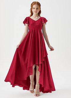 Azazie Caria Junior Abito A-Line in Chiffon Plissettato Scarlatto image6