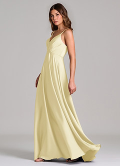 Azazie Amani Bridesmaid Dresses Lemon Sorbet A-Line Pleated Stretch Satin Dress image3