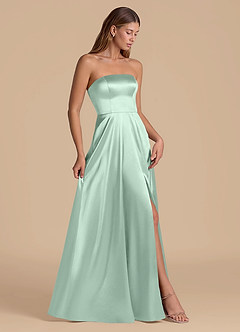 Azazie Wren Jurken voor bruidsmeisjes Jurk van Metaalachtig Satijn met A-Lijn Strapless Agave image7