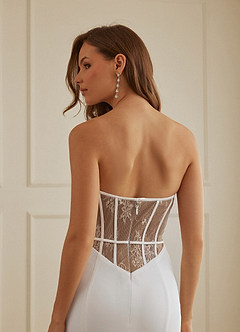 Christian Siriano Bridal for Azazie 2004 Wedding Dresses Diamond White Cocoa Sheath Lace Crepe Back Satin Dress image9