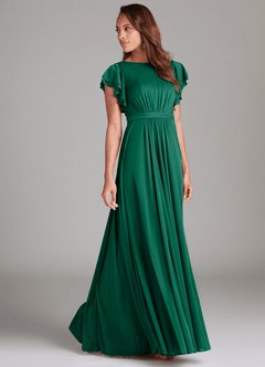 Azazie Daphne Modest Bridesmaid Dresses A-Line Ruched Mesh Floor-Length Dress image3