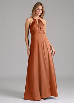 Azazie Evalleen Bridesmaid Dresses Copper A-Line Pleated Stretch Satin Dress image3